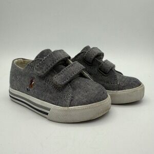 Ralph‎ Lauren Kids Gray Sneakers Shoes Canvas Low Top Hook & Loop Toddler Size 5